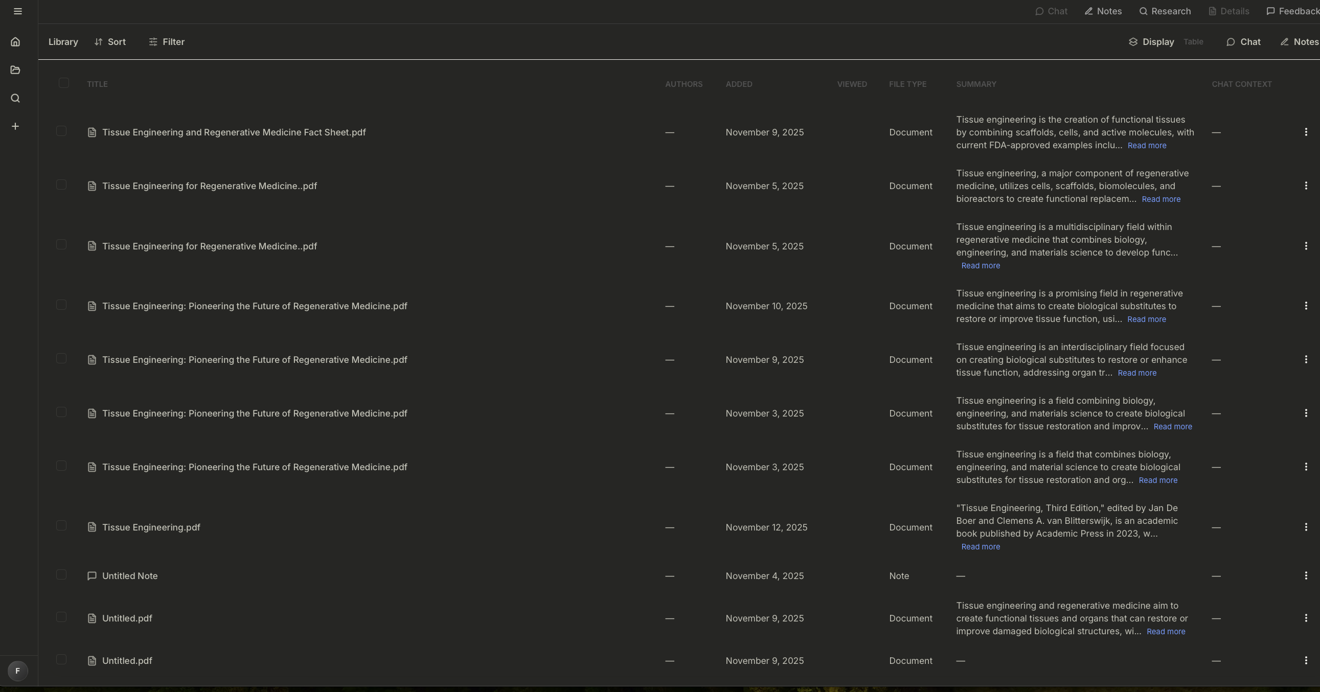 Research workspace with file organization and integrations